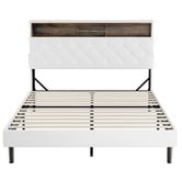 Living Fusion White Vinie Faux Leather Bed with LED