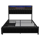 Living Fusion Aly Faux Leather Bed with LED &amp; Drawers