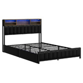 Living Fusion Aly Faux Leather Bed with LED &amp; Drawers