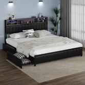 Living Fusion Aly Faux Leather Bed with LED &amp; Drawers
