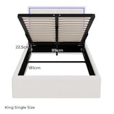 Living Fusion Ceri Boucle Gas Lift Storage Bed with LED