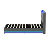 Living Fusion Marcel Upholstered Gas Lift Storage Bed with LED &amp; Charging Station