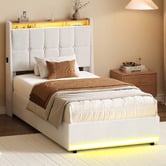Living Fusion Ophelia Boucle Gas Lift Storage Bed with LED