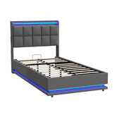 Living Fusion Marcel Upholstered Gas Lift Storage Bed with LED &amp; Charging Station