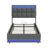 Living Fusion Marcel Upholstered Gas Lift Storage Bed with LED &amp; Charging Station