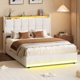 Living Fusion Ophelia Boucle Gas Lift Storage Bed with LED