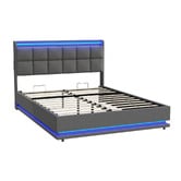 Living Fusion Marcel Upholstered Gas Lift Storage Bed with LED &amp; Charging Station