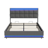 Living Fusion Marcel Upholstered Gas Lift Storage Bed with LED &amp; Charging Station