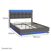 Living Fusion Marcel Upholstered Gas Lift Storage Bed with LED &amp; Charging Station