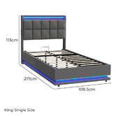 Living Fusion Marcel Upholstered Gas Lift Storage Bed with LED &amp; Charging Station
