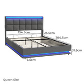 Living Fusion Marcel Upholstered Gas Lift Storage Bed with LED &amp; Charging Station