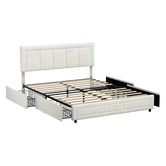 Living Fusion Akela Velvet Bed Frame with LED &amp; Drawers