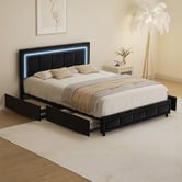Living Fusion Akela Velvet Bed Frame with LED &amp; Drawers