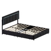 Living Fusion Akela Velvet Bed Frame with LED &amp; Drawers