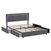 Living Fusion Akela Velvet Bed Frame with LED &amp; Drawers