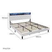 Living Fusion White Vinie Faux Leather Bed with LED