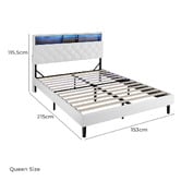 Living Fusion White Vinie Faux Leather Bed with LED