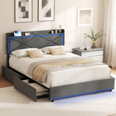 Living Fusion Nova Upholstered Bed with LED &amp; Drawers