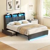 Living Fusion Abrielle Upholstered Bed Frame with LED &amp; Drawers
