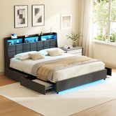 Living Fusion Abrielle Upholstered Bed Frame with LED &amp; Drawers
