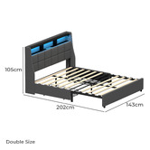 Living Fusion Abrielle Upholstered Bed Frame with LED &amp; Drawers