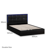 Living Fusion Ceri Faux Leather Gas Lift Storage Bed with LED
