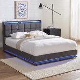 Living Fusion Marcel Upholstered Gas Lift Storage Bed with LED &amp; Charging Station