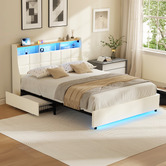 Living Fusion Tusca Upholstered Bed Frame with LED &amp; Underbed Drawers