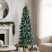 Living Fusion Frosted Green Slim Christmas Tree with Pine Cones