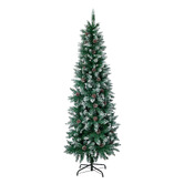 Living Fusion Frosted Green Slim Christmas Tree with Pine Cones