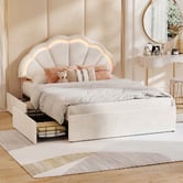 Living Fusion Gothel Velvet Bed Frame with LED &amp; Underbed Drawers