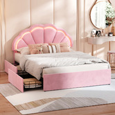 Living Fusion Gothel Velvet Bed Frame with LED &amp; Underbed Drawers