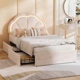 Living Fusion Gothel Velvet Bed Frame with LED &amp; Underbed Drawers