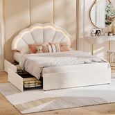 Living Fusion Gothel Velvet Bed Frame with LED &amp; Underbed Drawers