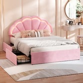 Living Fusion Gothel Velvet Bed Frame with LED &amp; Underbed Drawers