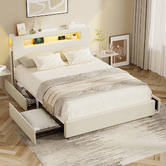Living Fusion Claude Linen Bed Frame with LED &amp; Charging Station