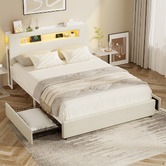 Living Fusion Claude Linen Bed Frame with LED &amp; Charging Station