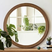 Living Fusion Zane Round Paulownia Wood Wall Mirror