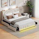 Living Fusion Reno Upholstered Bed Frame with LED &amp; Charging Station