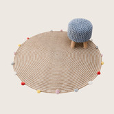 La Grace Home Pompom Jute-Blend Round Rug