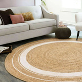 La Grace Home 120cm Reversible Jute &amp; Cotton Round Rug
