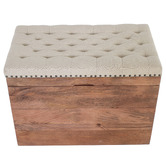 La Grace Home Modena Cotton &amp; Mango Wood Storage Ottoman Bench