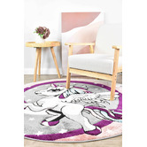 Rug Destination Pink &amp; Grey Unicorn Round Rug