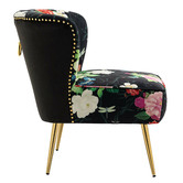 Shirley Lane Furniture Pink Rose &amp; Butterfly on Black Velvet Accent Chair