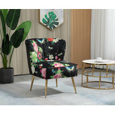 Shirley Lane Furniture Pink Rose &amp; Butterfly on Black Velvet Accent Chair