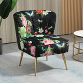 Shirley Lane Furniture Pink Rose &amp; Butterfly on Black Velvet Accent Chair