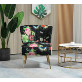 Shirley Lane Furniture Pink Rose &amp; Butterfly on Black Velvet Accent Chair