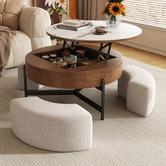 Shirley Lane Furniture 4 Piece Abuela Round Lift-Top Coffee Table &amp; Stool Set
