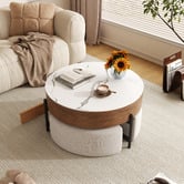 Shirley Lane Furniture 4 Piece Abuela Round Lift-Top Coffee Table &amp; Stool Set