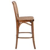 Kayla Bay by Temple &amp; Webster 65cm Antique Brown High Back Luca Beech Wood &amp; Rattan Barstool